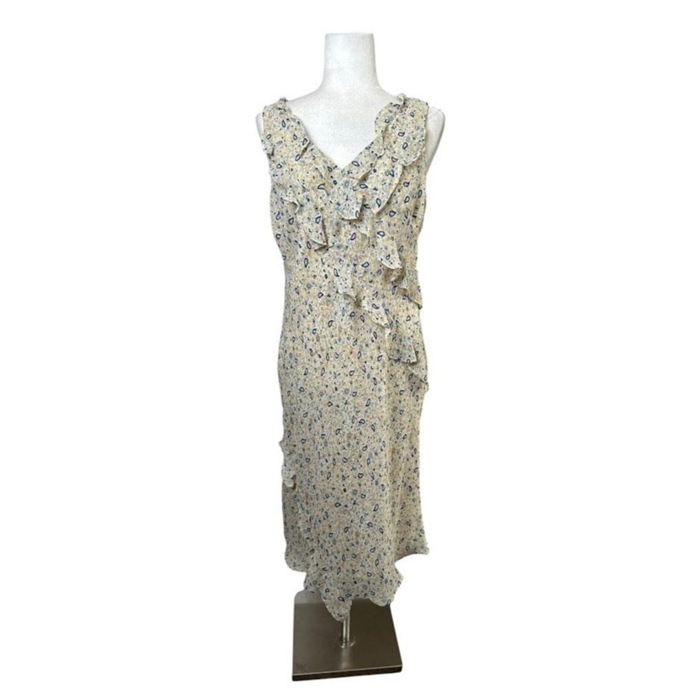 Y2K Robbie Bee Midi Dress Size 12 Asymmetrical Ruffle Chiffon Fairy Cottagecore